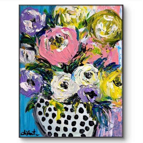 Flowers vase polka dots 11x14 - polka,